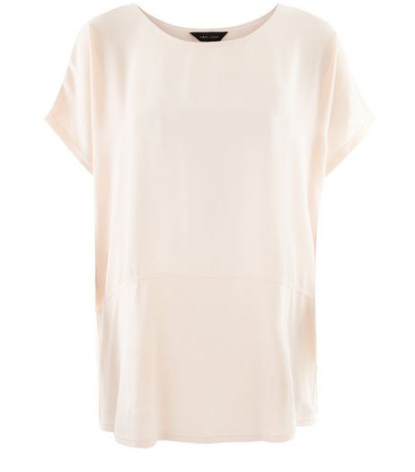 Shell Pink Fine Knit Contrast Longline T-Shirt | New Look