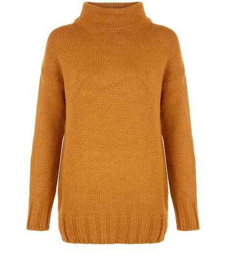 Tan Funnel Neck Longline Jumper | New Look