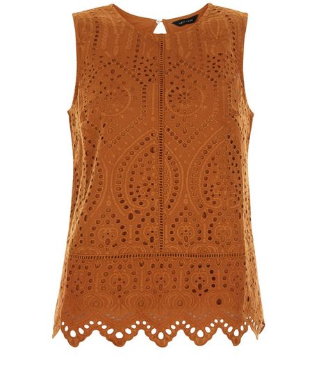 Rust Crochet Scallop Hem Sleeveless Top | New Look