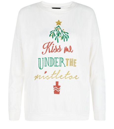 Cream Kiss Me Under The Mistletoe Sweater | New Look