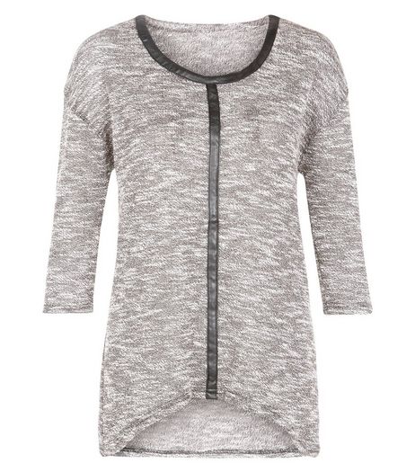 Madam Rage Grey Leather-Look Trim Jumper | New Look