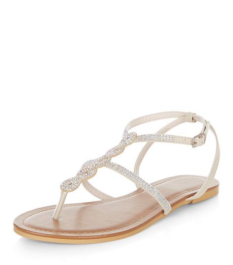 Stone Suedette Twist T-Bar Sandals | New Look