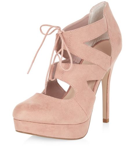 Stone Suedette Platform Ghillie Heels | New Look