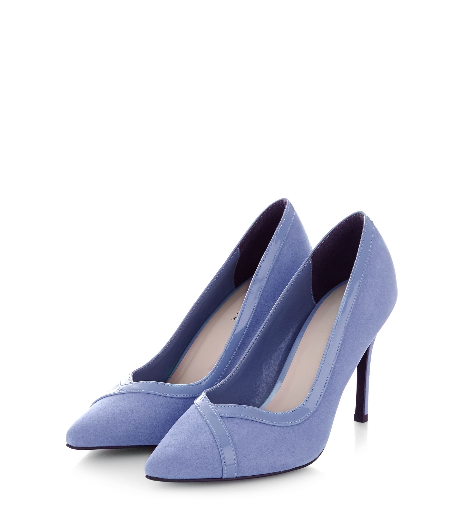Pale Blue Suedette Contrast Trim Pointed Court Shoes  | New Look