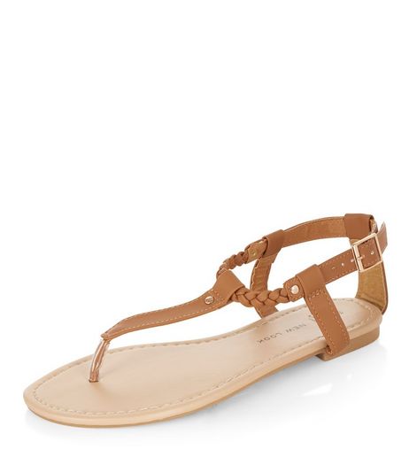 Teens Tan Plaited Strap Sandals | New Look