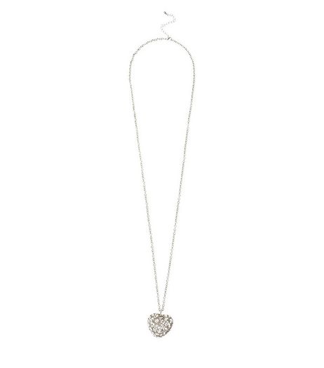 Silver Crystal Heart Pendant Necklace | New Look