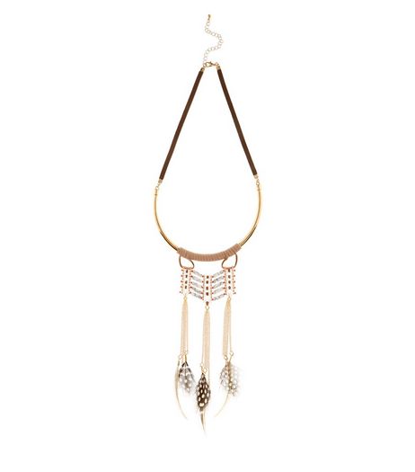 Brown Chevron Bar Feather Torque Necklace | New Look
