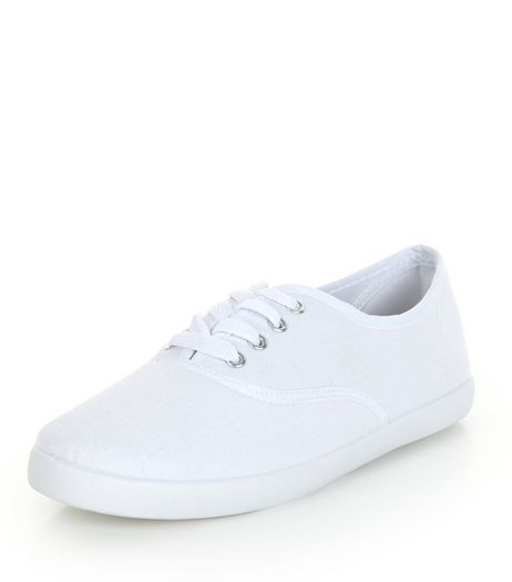 White Lace Up Plimsolls | New Look