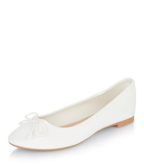 White Textured Ballet Pumps | New Look