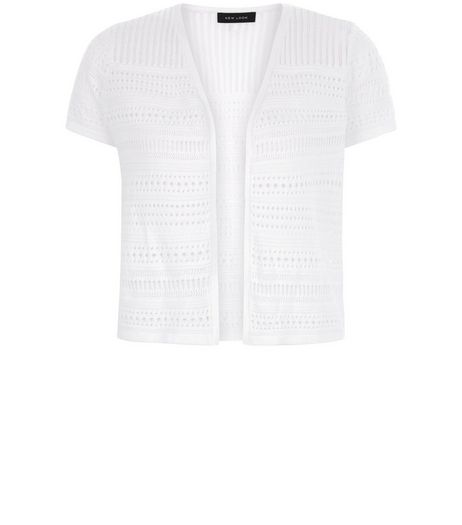 White Pointelle Knit Shrug | New Look