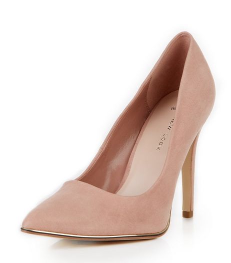 Wide Fit Stone Suedette Metal Trim Pointed Heels | New Look