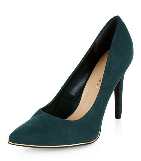 Wide Fit Dark Green Suedette Metal Trim Pointed Heels | New Look