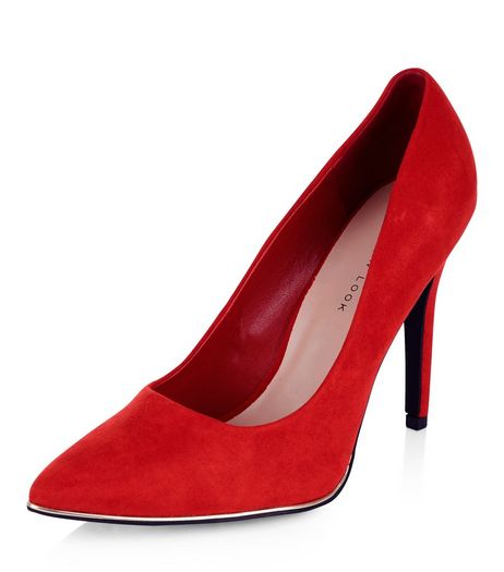 Wide Fit Red Suedette Metal Trim Pointed Heels | New Look