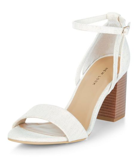 Cream Canvas Contrast Block Heel Sandals | New Look