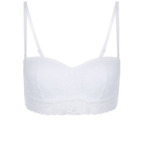 White Lace Moulded Bandeau Strapless Bra | New Look