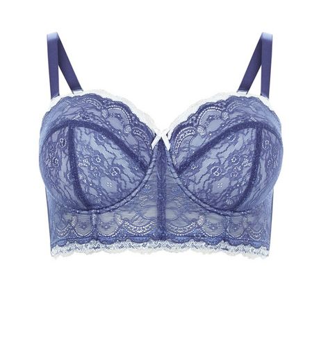 Curves Blue Lace Longline Bra | New Look