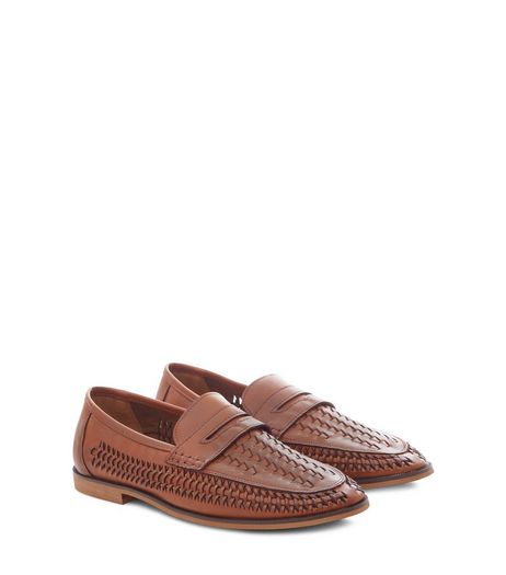 Tan Leather-Look Woven Loafers | New Look