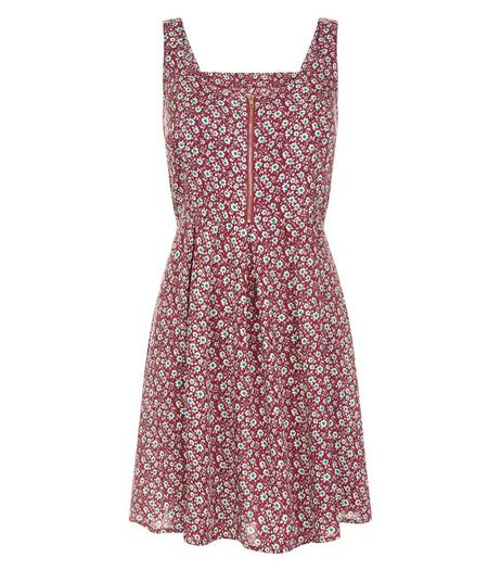 Brave Soul Red Floral Print Zip Front Dress | New Look