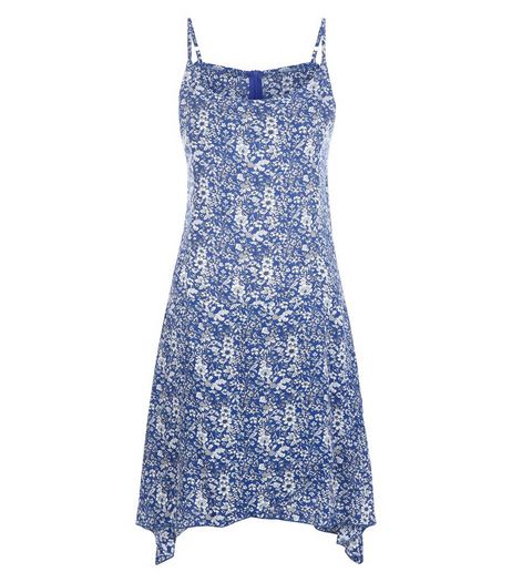 Brave Soul Blue Floral Print Hanky Hem Dress | New Look