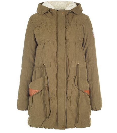 Jumpo Khaki Padded Faux Shearling Hooded Parka | New Look