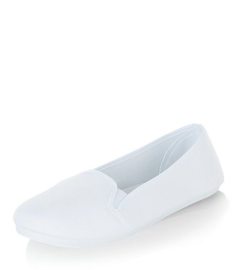 White Canvas Slip On Plimsolls | New Look
