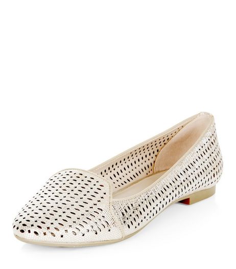 Bronze Metallic Laser Cut Out Slipper Shoes | New Look