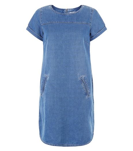Blue Denim Roll Sleeve Tunic Dress | New Look