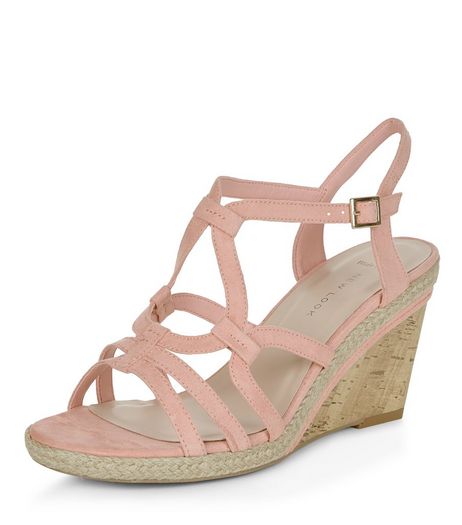 Wide Fit Stone Suedette Swirl Strap Wedges | New Look
