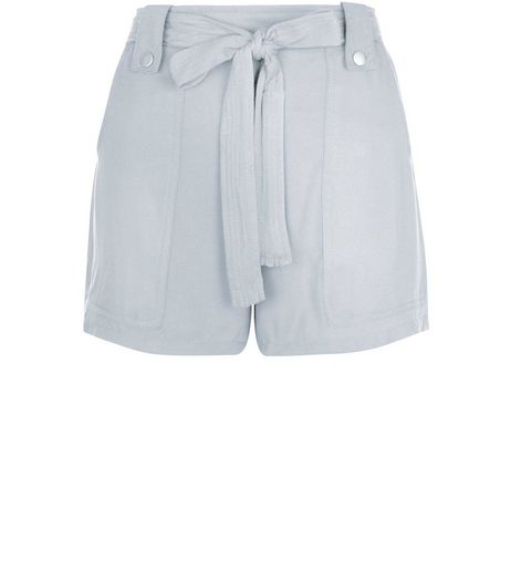 Pale Grey Viscose Belted Shorts | New Look