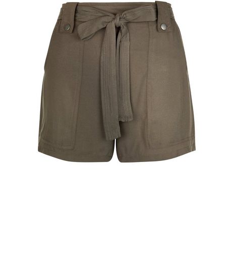 Khaki Viscose Belted Shorts | New Look