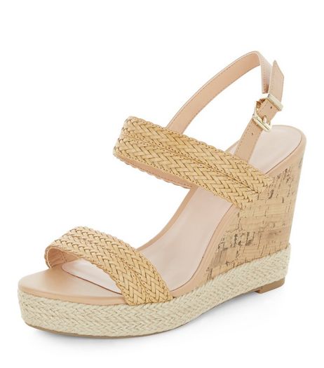 Wide Fit Stone Woven Strap Wedges | New Look
