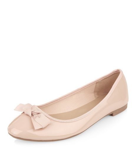 Wide Fit Nude Patent Ballet Pumps | New Look