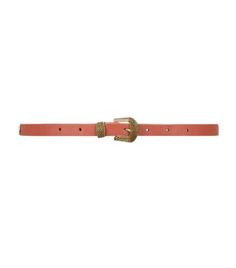 Tan Western Buckle Skinny Belt | New Look