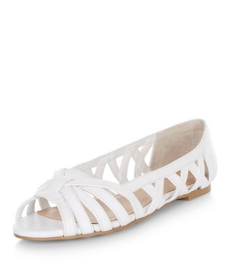Teens White Lattice Peep Toe Pumps | New Look