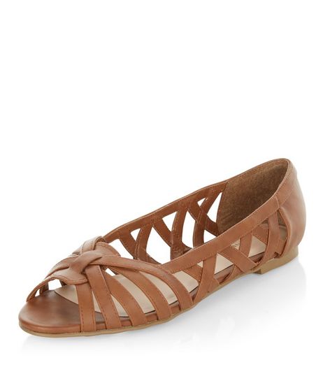Teens Tan Lattice Peep Toe Pumps | New Look