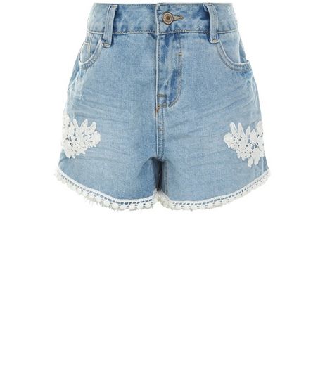 Teens Blue Lace Trim Denim Shorts | New Look