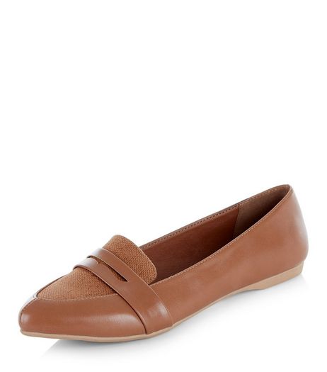 Wide Fit Tan Woven Canvas Panel Pointed Pumps | New Look