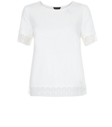 White Lace Trim T-Shirt | New Look