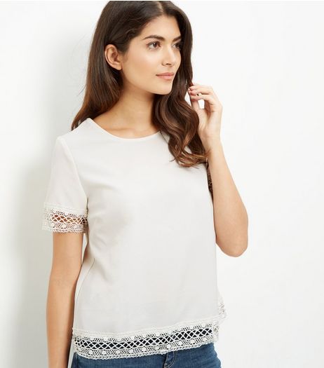 Shell Pink Lace Trim T-Shirt | New Look