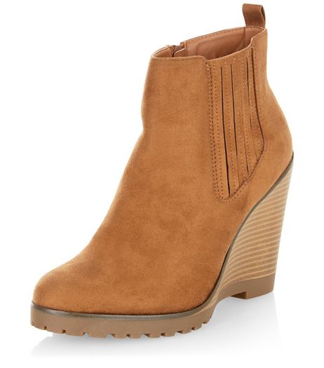 Tan Suedette Chelsea Wedges | New Look