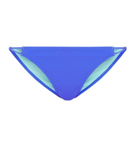 Blue Contrast Strap Side Bikini Bottoms | New Look