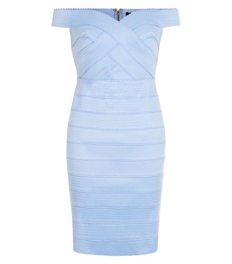 Light Blue Bardot Neck Bandage Bodycon Midi Dress | New Look