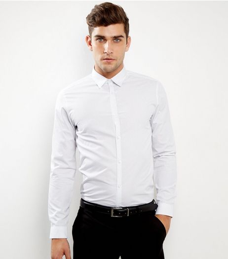 White Pin Dot Print Long Sleeve Shirt | New Look