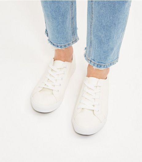 Wide Fit Cream Lace Up Plimsolls | New Look