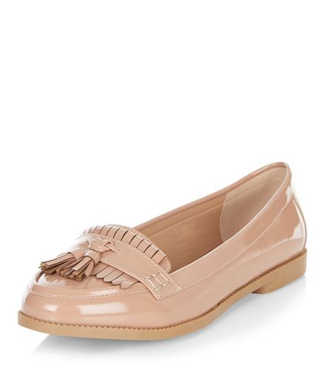 Stone Patent Fringe Loafers | New Look