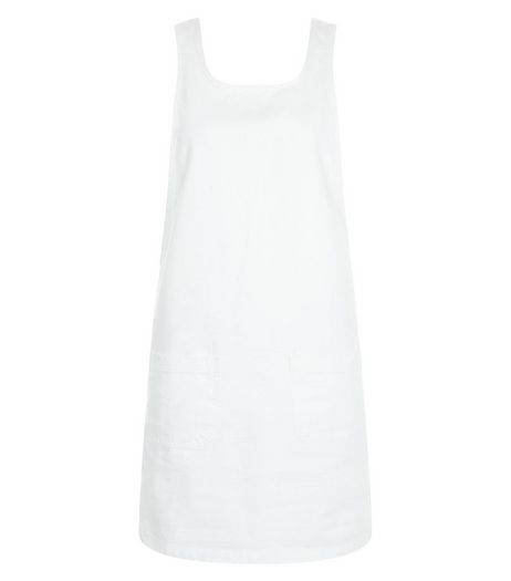 White Denim Double Pocket Pinafore Dress | New Look