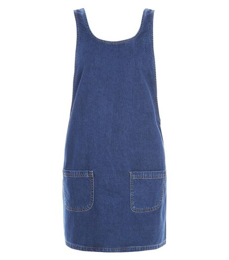 Blue Denim Double Pocket Pinafore Dress | New Look