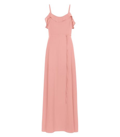 Shell Pink Frill Trim Tie Waist Maxi Dress | New Look