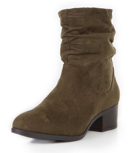 Wide Fit Khaki Suedette Ruched Boots | New Look