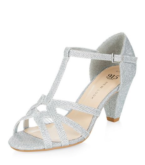 Teens Silver Glitter T-Bar Sandals | New Look